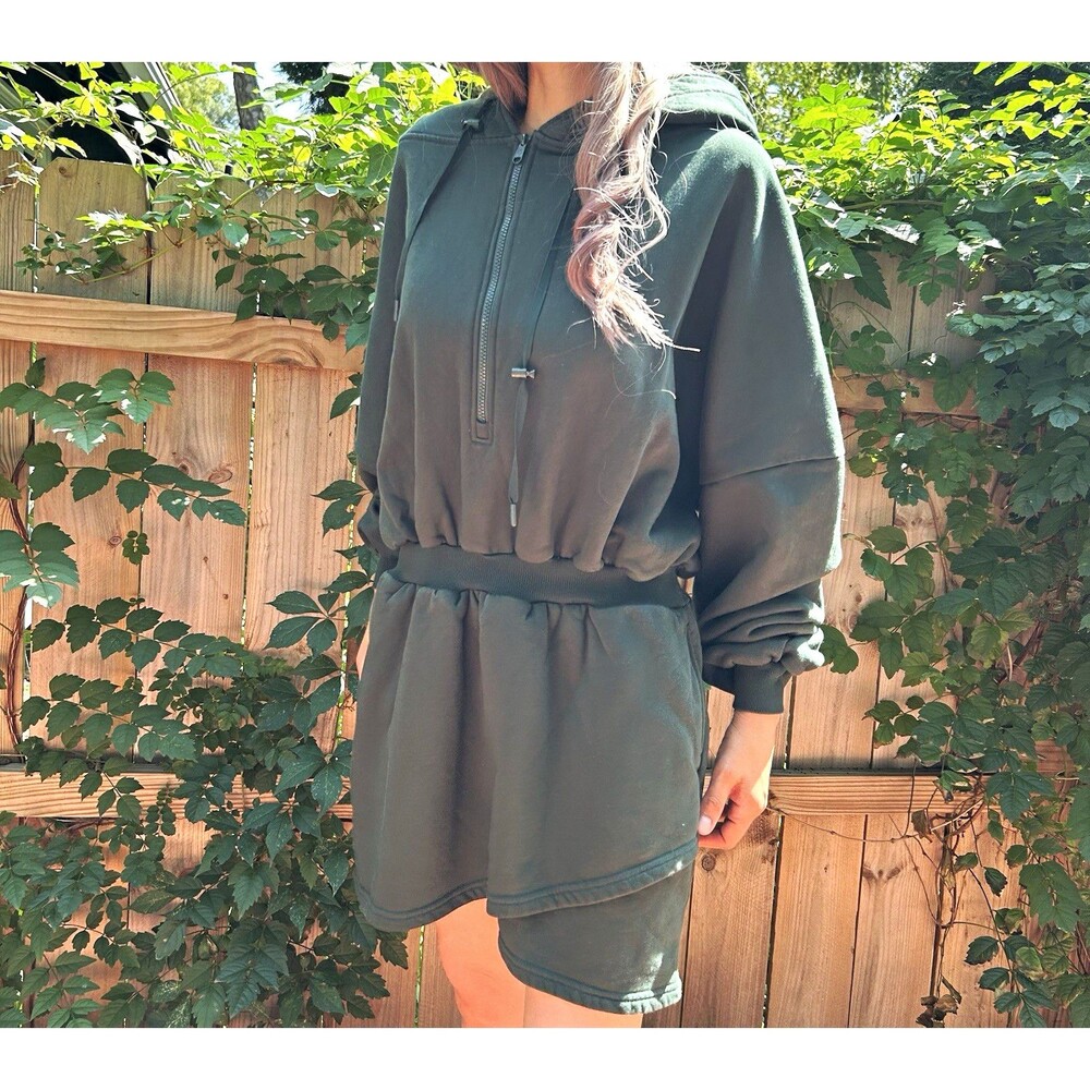 POPFLEX Active Game Day Hoodie Dress Green  Fleece L/XL Casual Elven Tulip Wrap